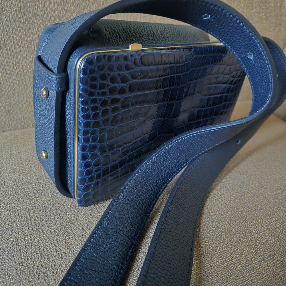 Lutz Morris Maya Brandon Crocs Side/Leather  Elegant Navy Blue Crossbody Bag - Picture 5 of 14